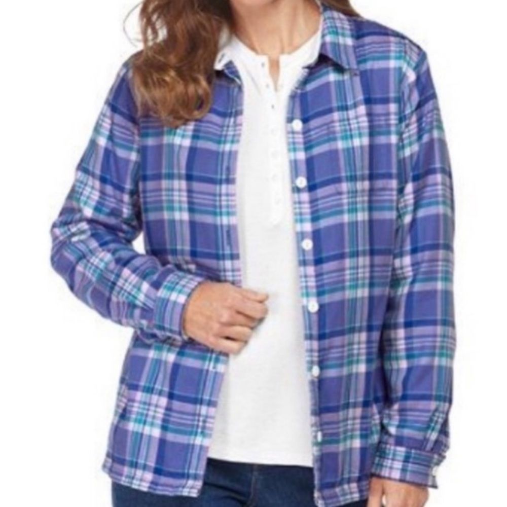 L. L. BEAN SHIRT Fleece-Lined Flannel Medium Purple Blue Shacket Scottish